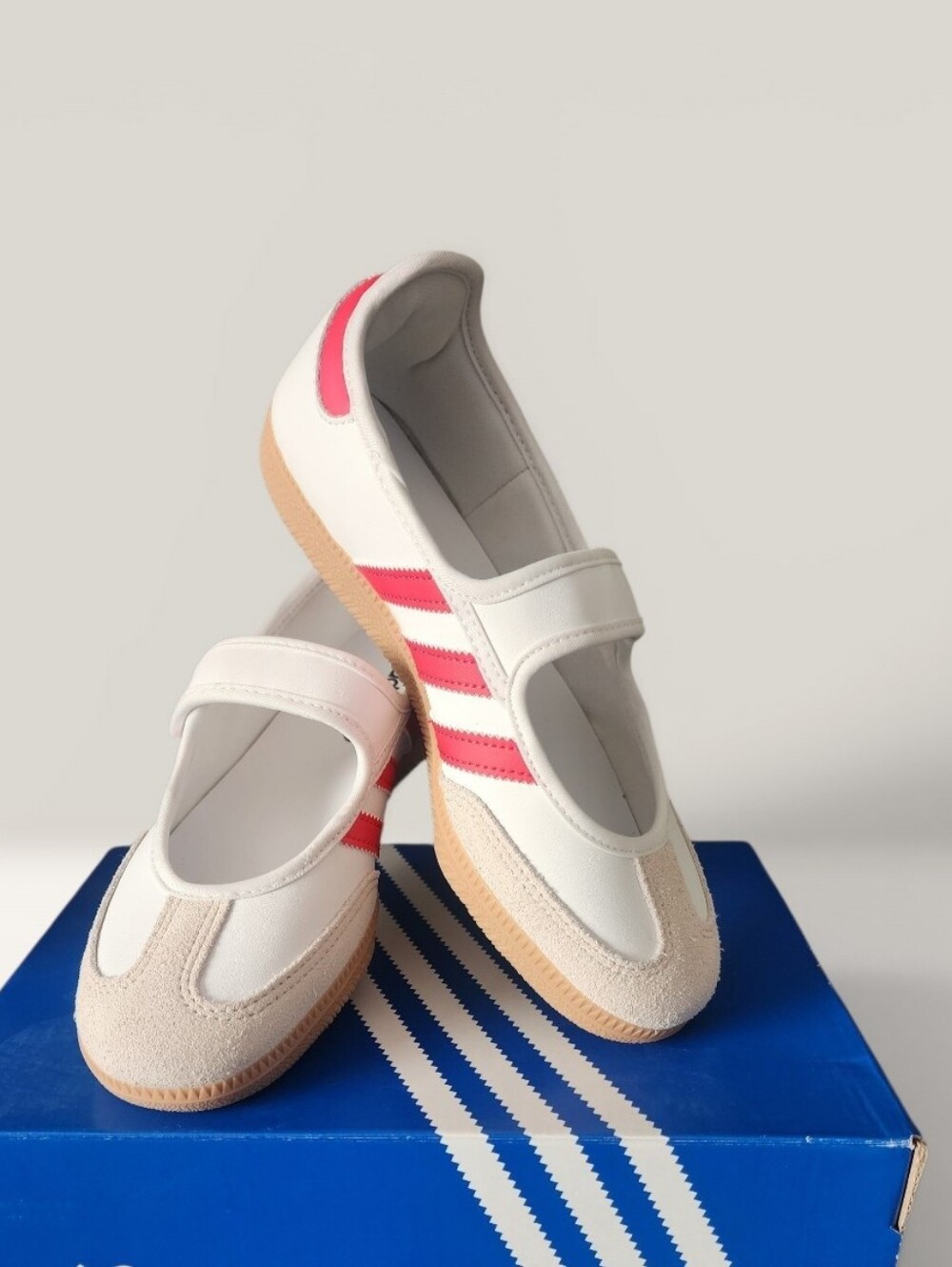adidas White and Pink Women's Mary Jane Sneakers - Picture 1 of 9